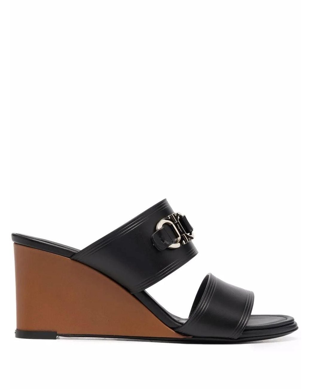 Ferragamo Black Horsebit-Detail Open Toe Sandals