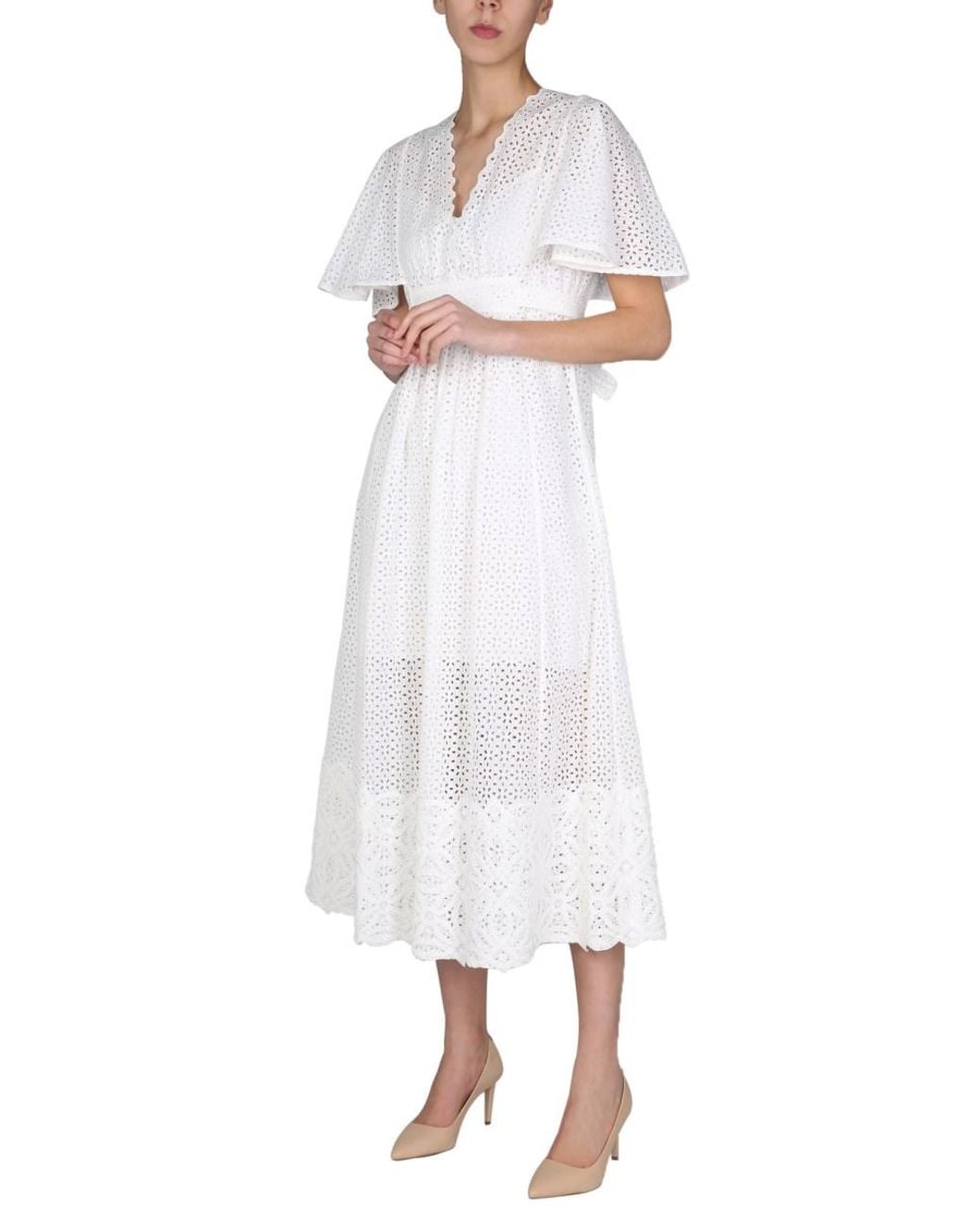 Anna Molinari White Embroidered Dress Cotton