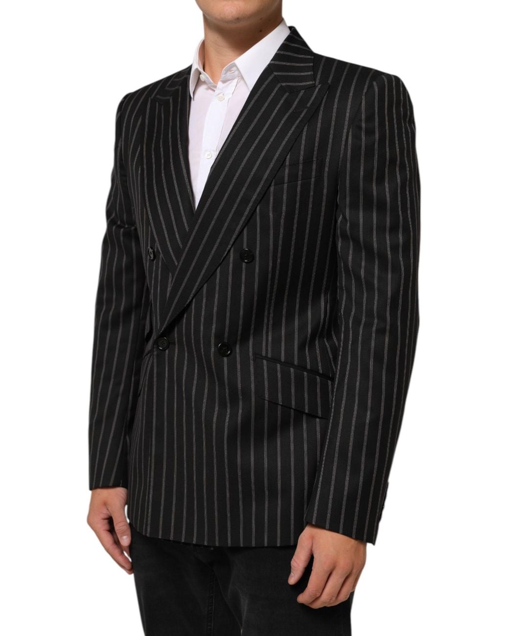 Dolce & Gabbana Black Stripes Sicilia 1 Button Suit Blazer Co+Wo for men