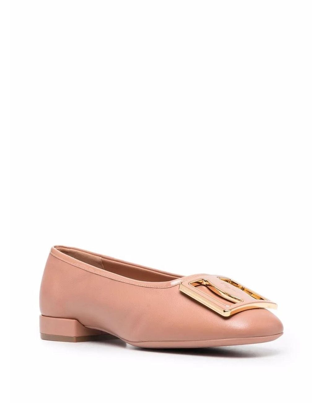 Ferragamo White Embossed-Logo Plaque Ballerina Shoes