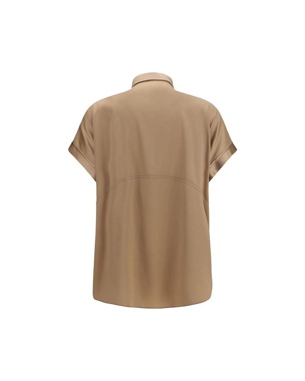 Brunello Cucinelli Brown Beige Silk Shortsleeve Shirt