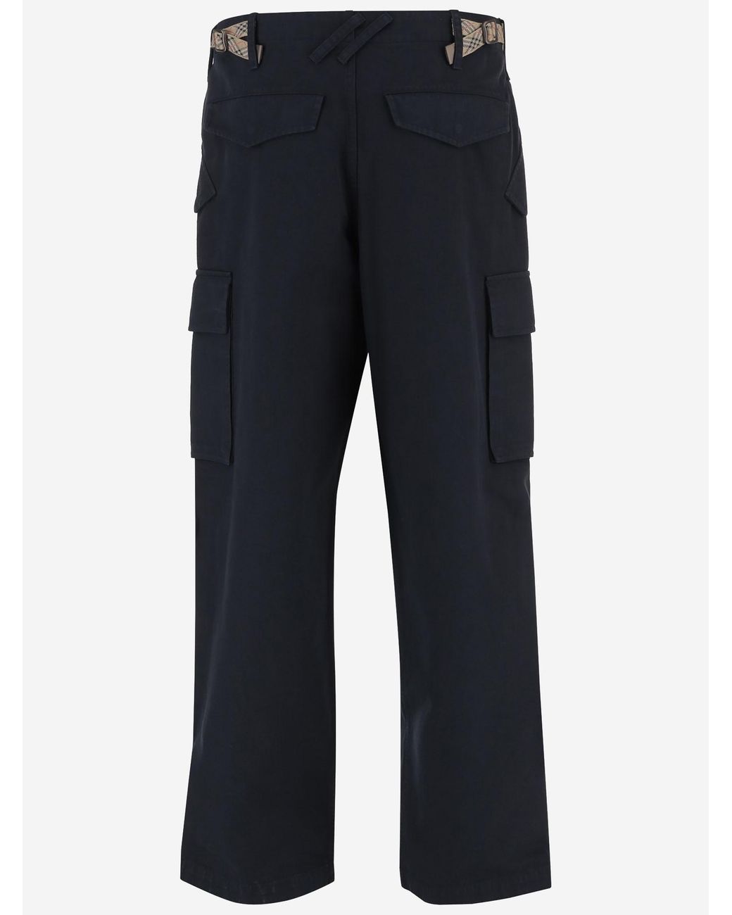 Burberry Blue Cotton Cargo Trousers With Check Details for men