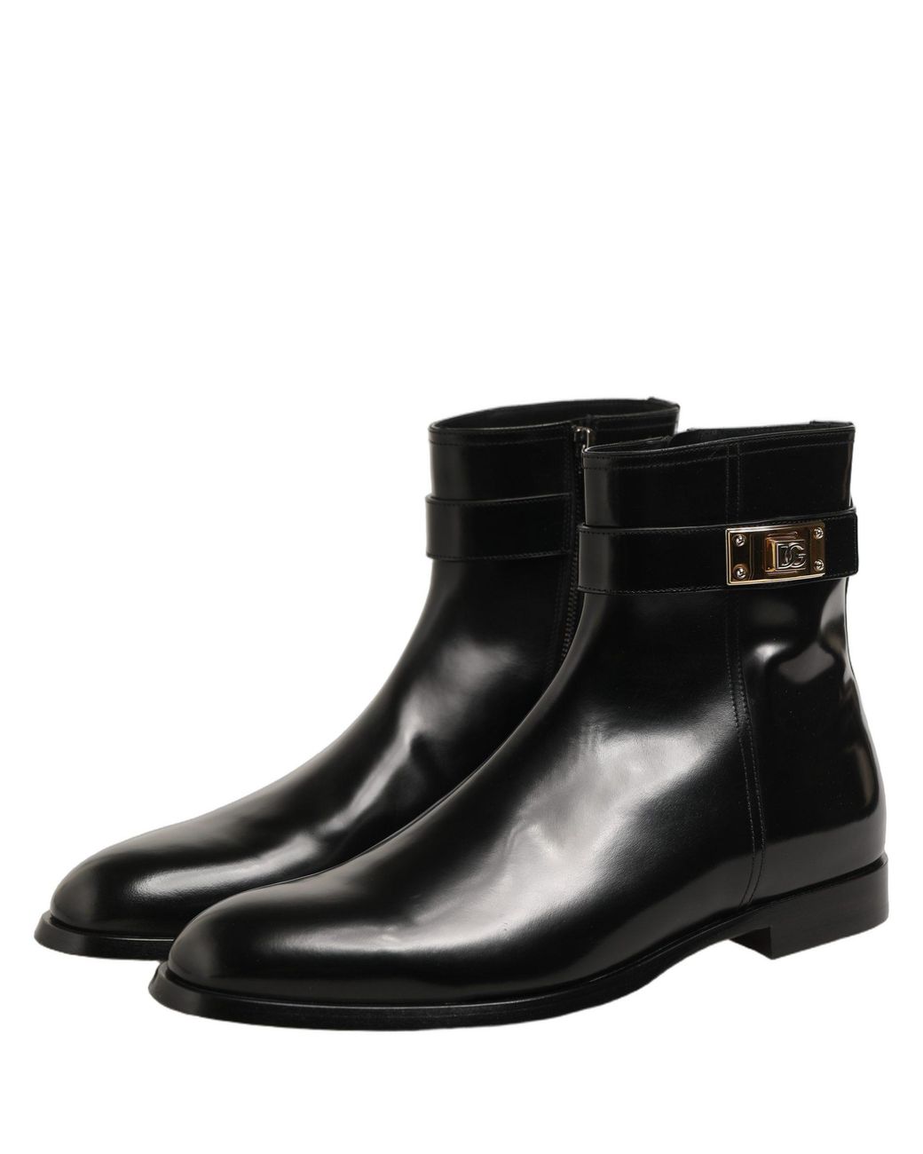 Dolce & Gabbana Black Leather Buckle Mid Calf Boots Shoes for men