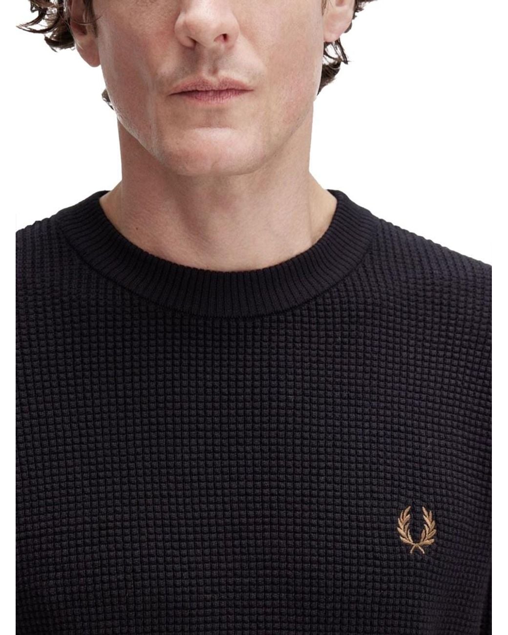 Fred Perry Blue Textured Cotton Jumper Sweater for men