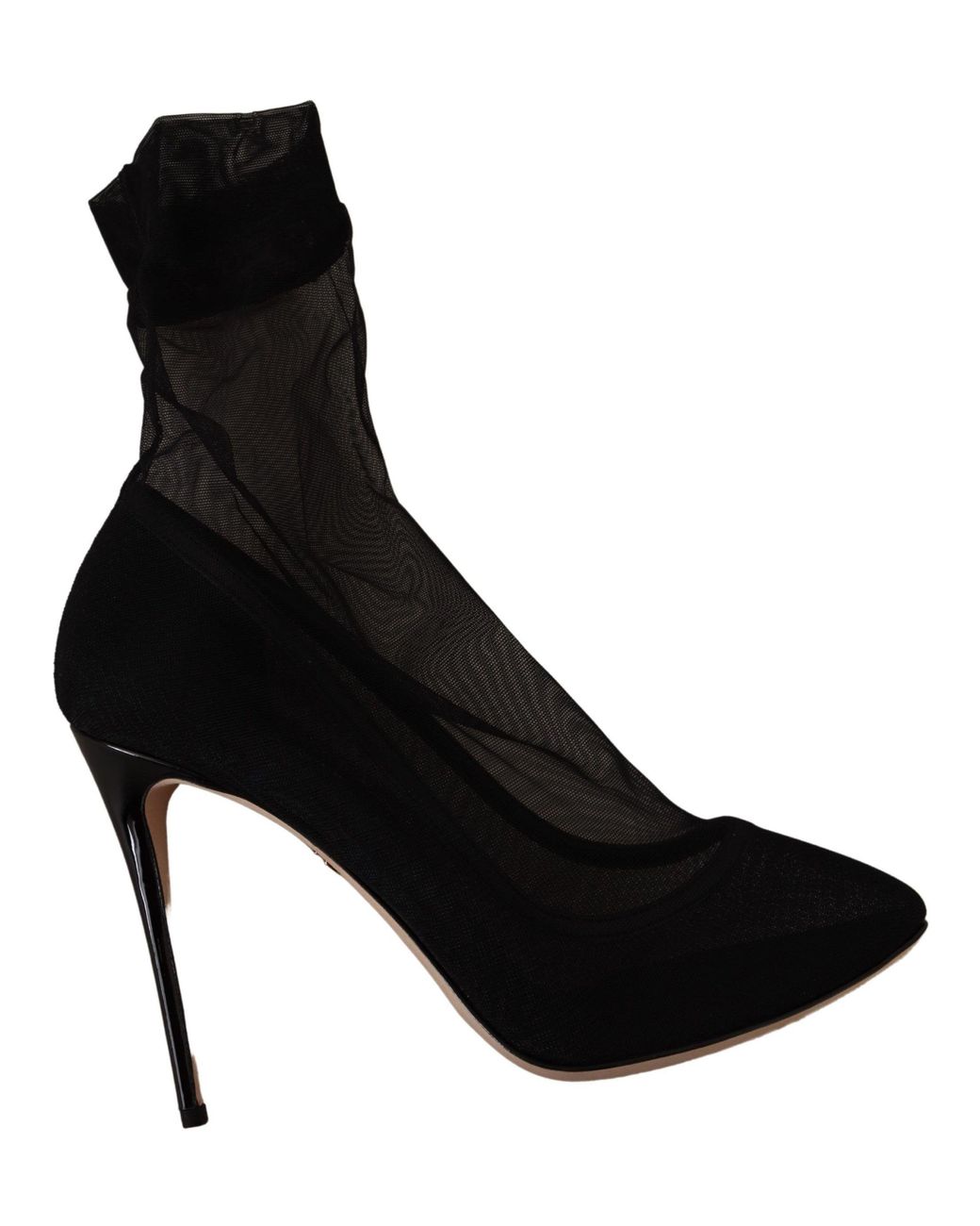 Dolce & Gabbana Black Stretch Tulle Boots Shoes Elastane