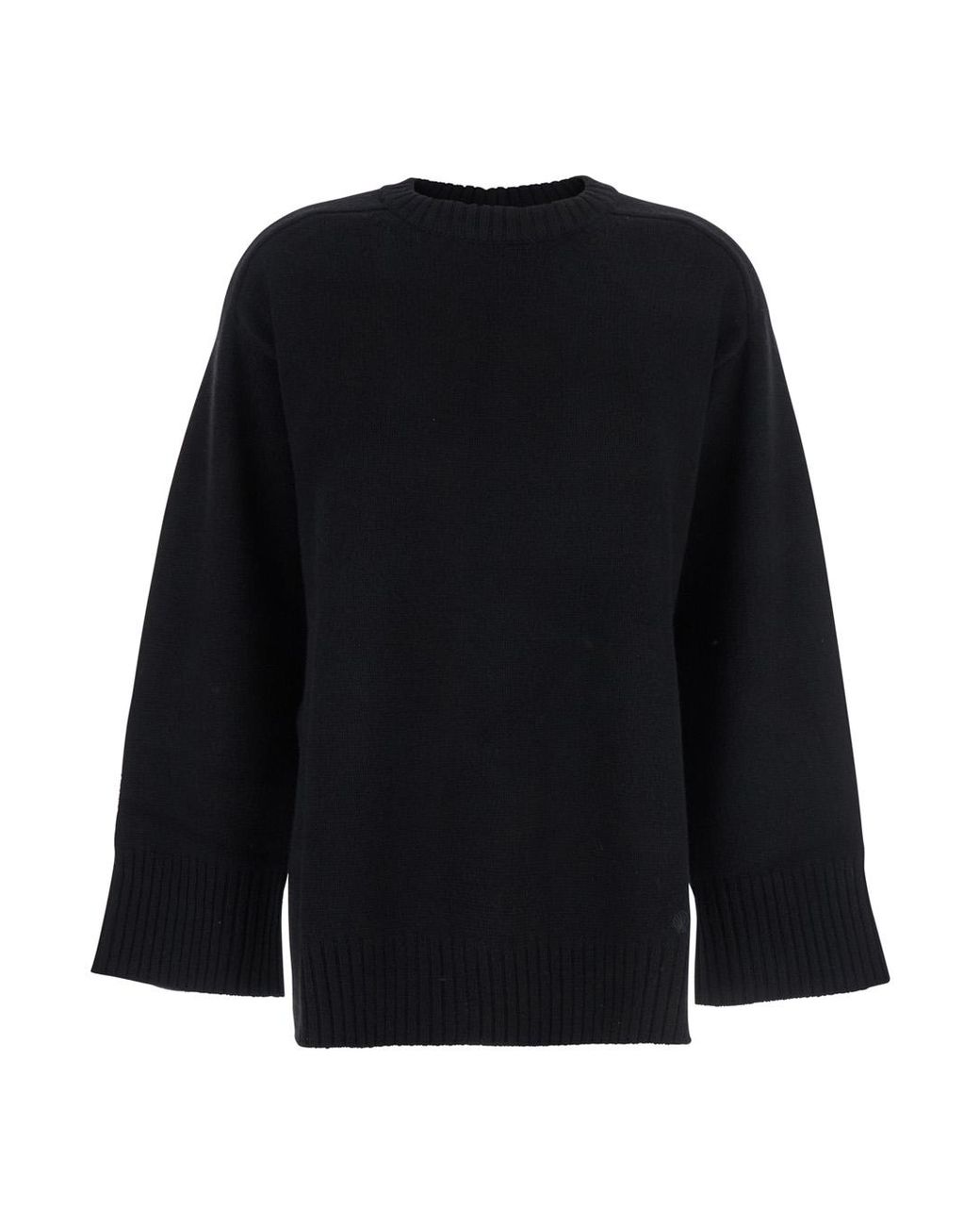 Loulou de Saison Black Crew Neck Sweater With Knitted Design