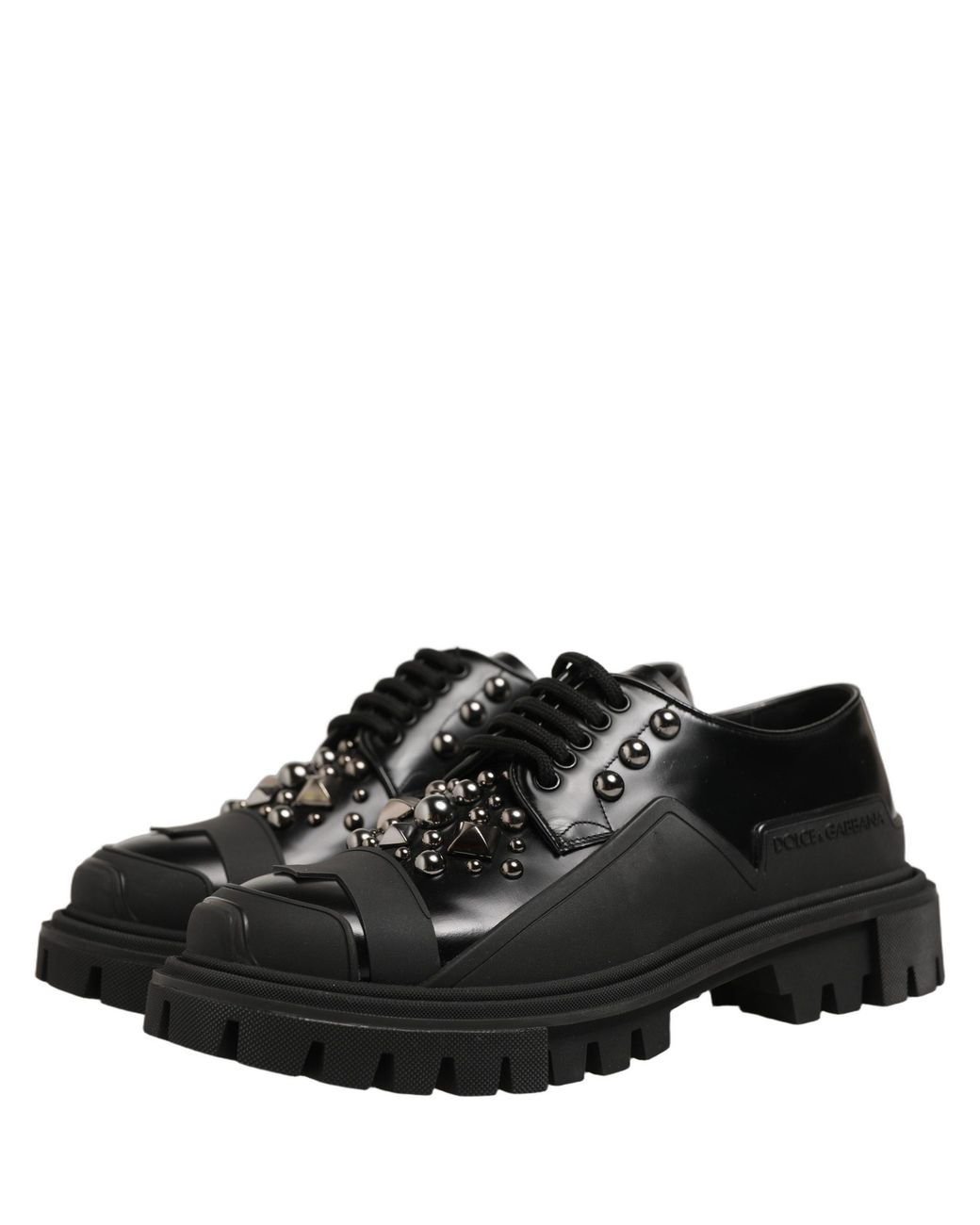 Dolce & Gabbana Black Calfskin Leather Trekking Derby Shoes Calf for men