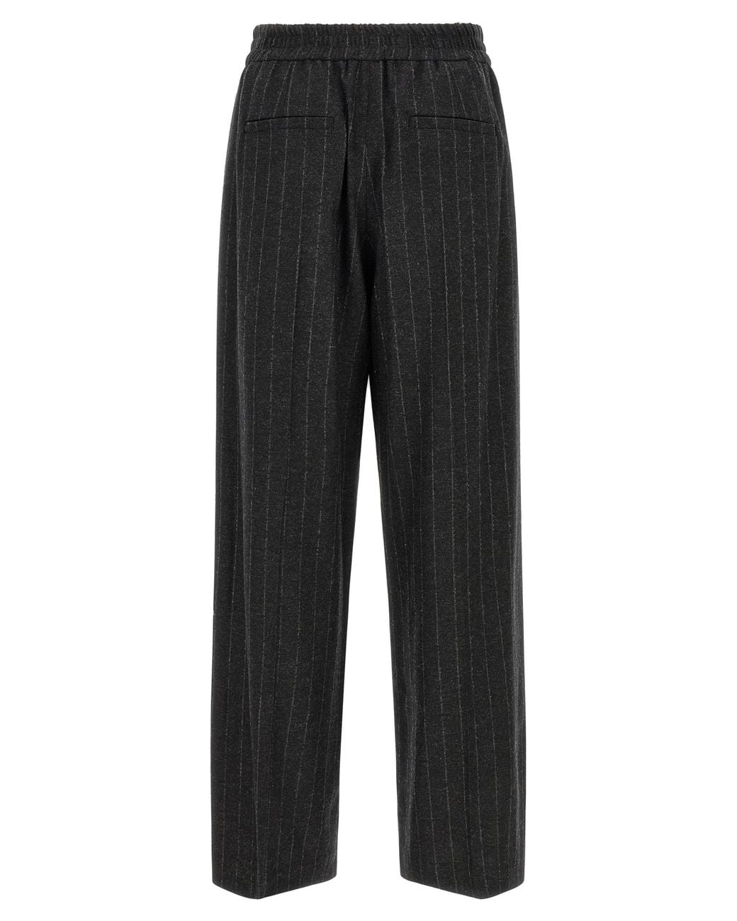 Brunello Cucinelli Black Brunello Cucinelli Pinstriped Virgin Wool & Cashmere Trousers