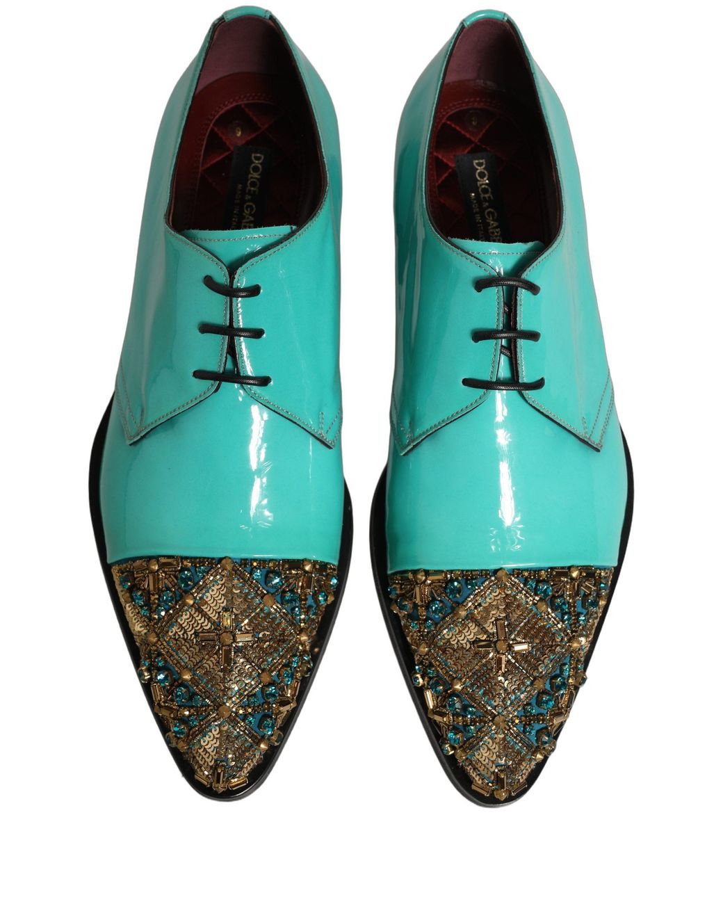 Dolce & Gabbana Blue Aqua Embellished Derby Dress Formal Shoes Leather for men
