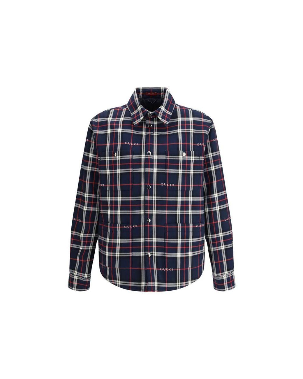 Gucci Blue Gucci Tartan Cotton Jacquard Shirt for men