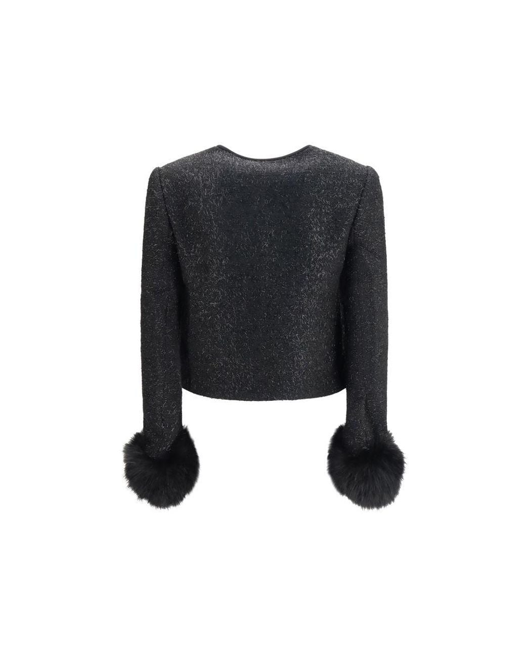 Self-Portrait Black Self-Portrait Metallic Bouclé With Faux Fur Cuffs Jacket