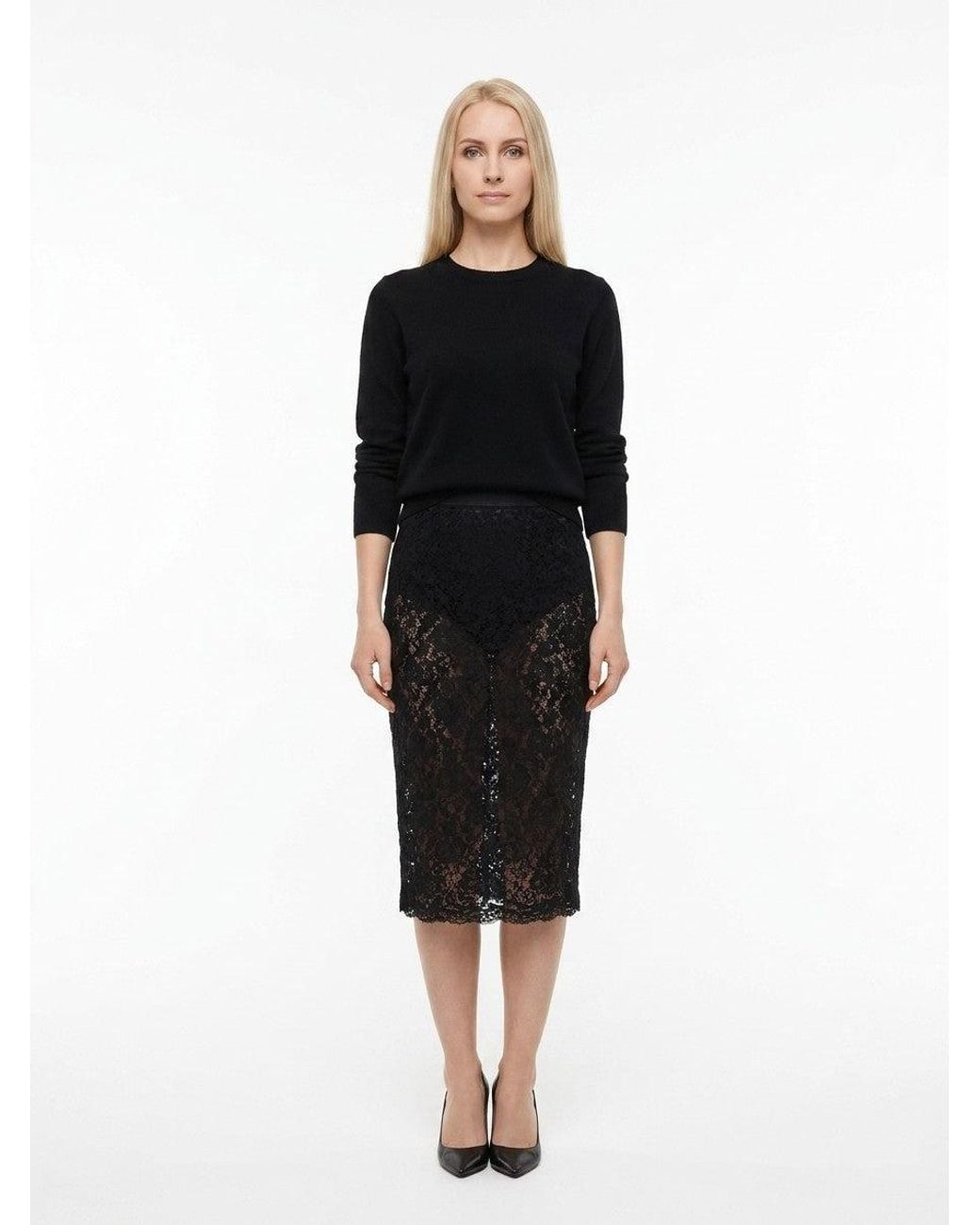 Dolce & Gabbana Black Dolce & Gabbana Lace Midi Skirt