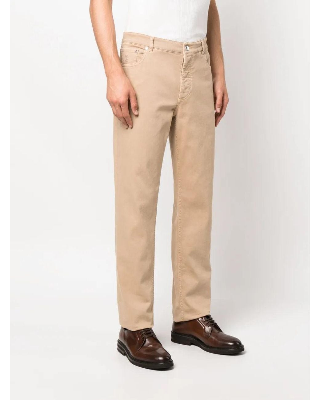 Brunello Cucinelli Natural Straight Leg Trousers for men