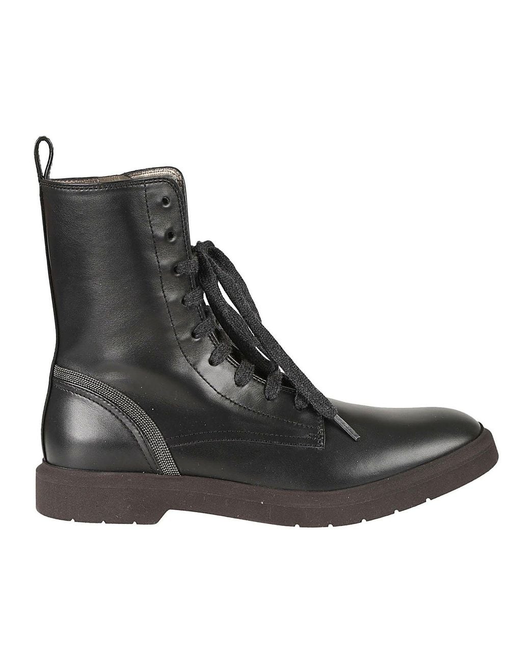 Brunello Cucinelli Black Leather Lace Up Ankle Boots