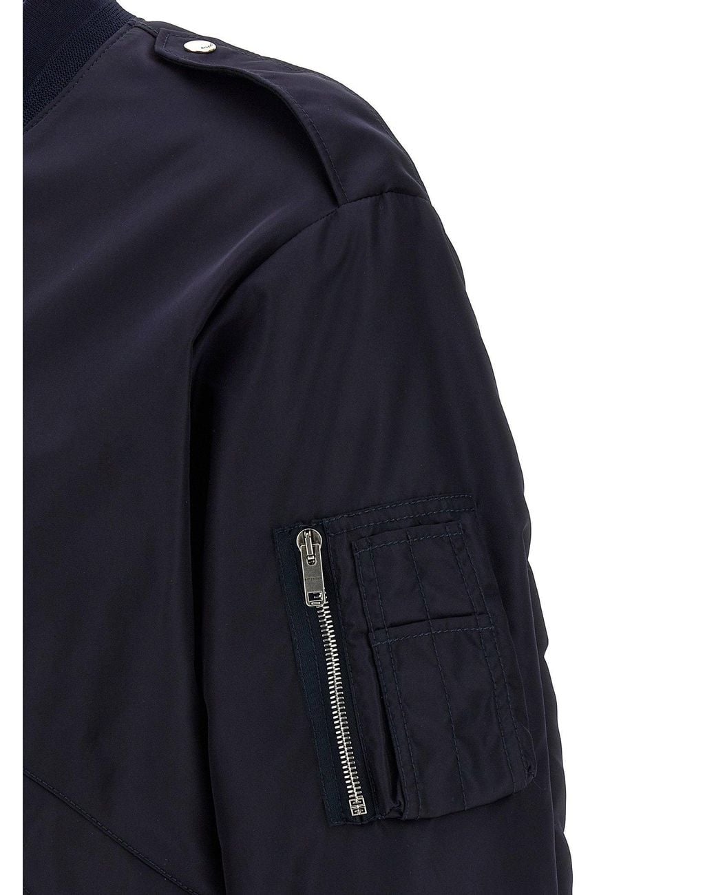 Givenchy Blue Nylon Bomber With Logo Embroidery Bomber Jacket