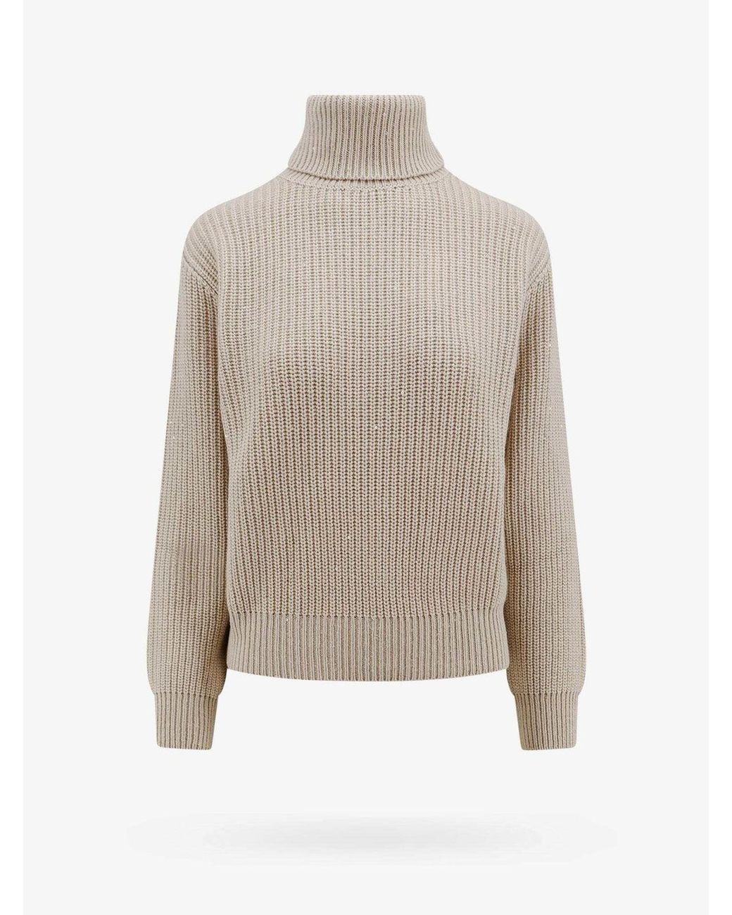 Brunello Cucinelli White Wool Silk Turtleneck Sweater Clothing