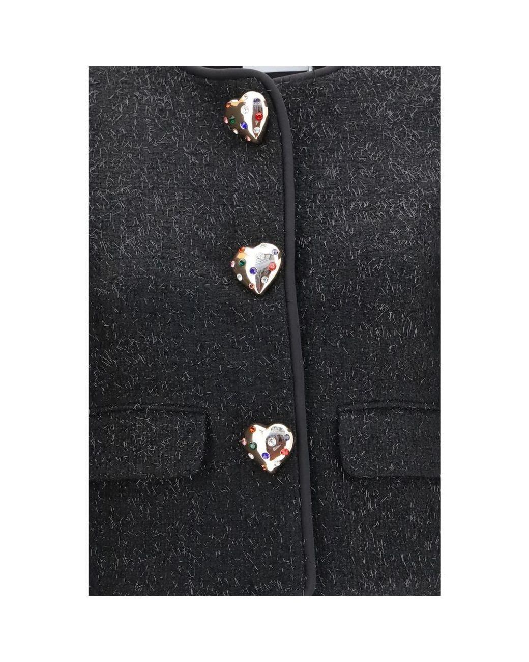Self-Portrait Black Self-Portrait Metallic Bouclé With Faux Fur Cuffs Jacket