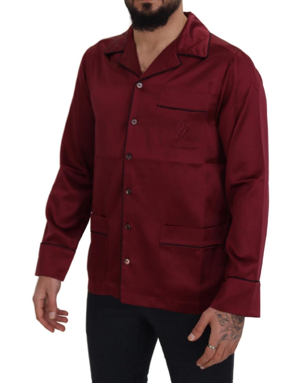 Dolce & Gabbana Red Silk Lounge Top Pajama Sleepwear Shirt for men