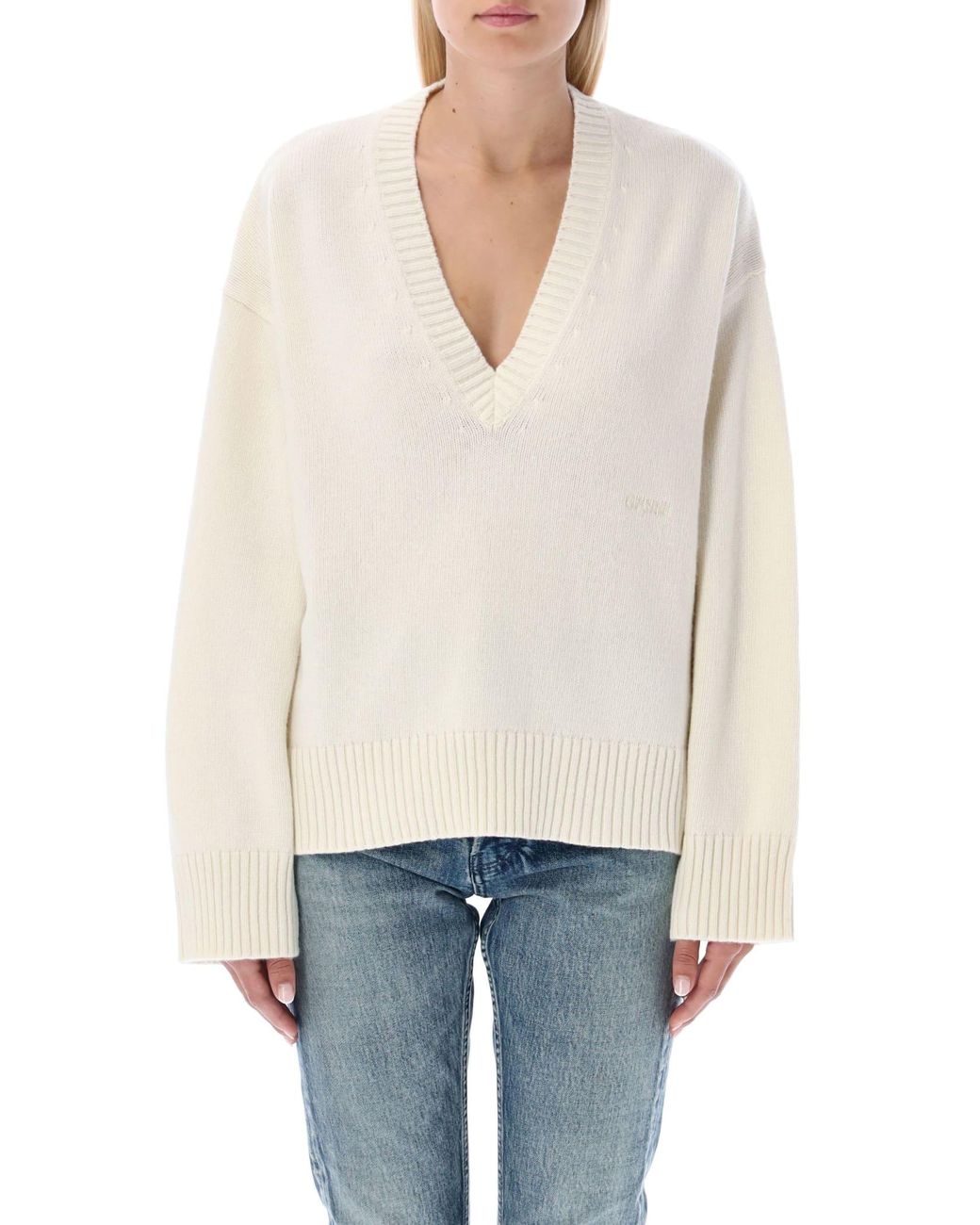 Ganni V-neck Sweater in White | Lyst UK