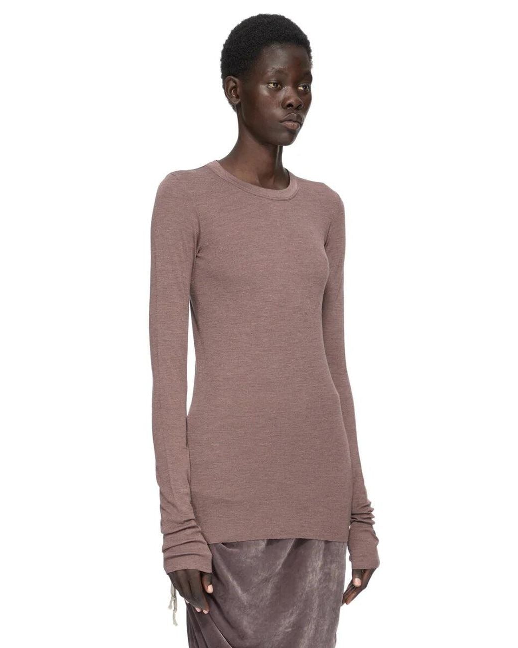 Rick Owens Purple T-Shirt Manches Longues Rib Côtelé Profond T-Shirts And Polos