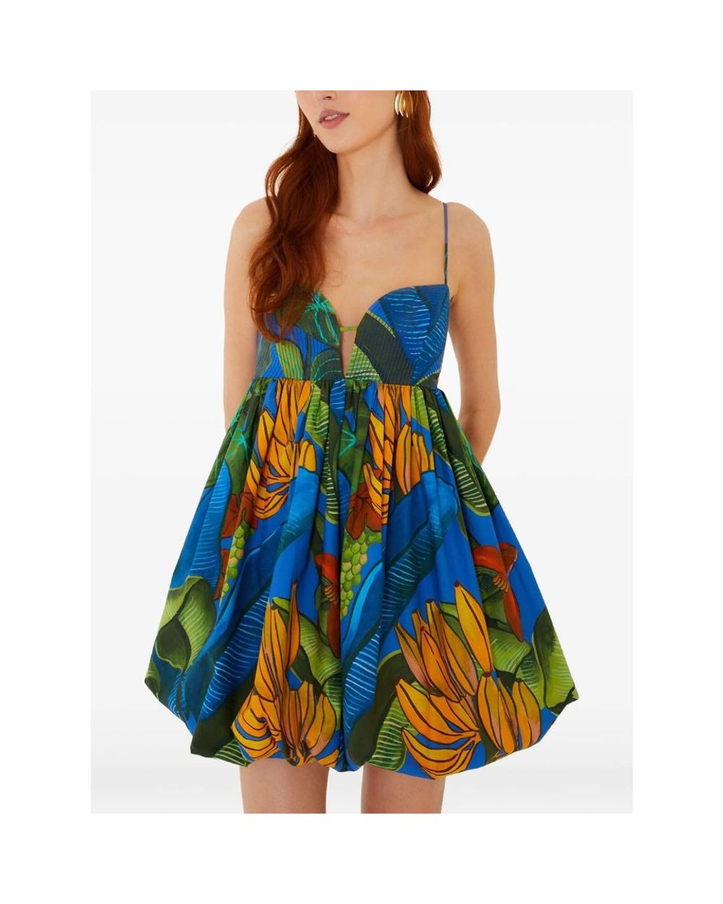 Farm Rio Blue Banana Grapes Sleeveless Organic Cotton Mini Dress