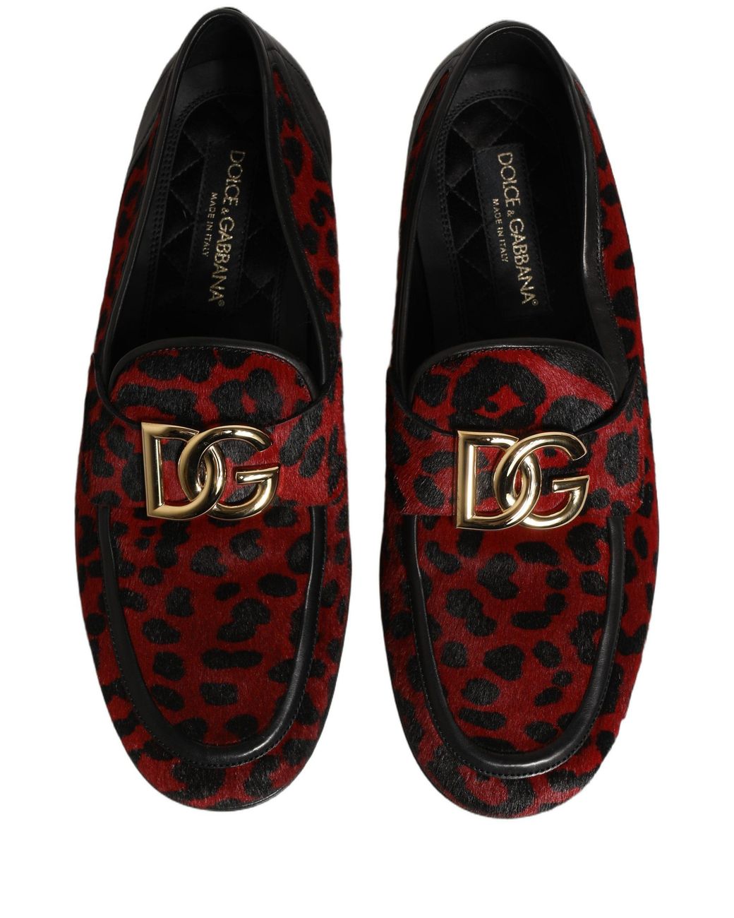 Dolce & Gabbana Red Leopard Print Pony Hair Dress Loafers Shoes Calf Fur for men