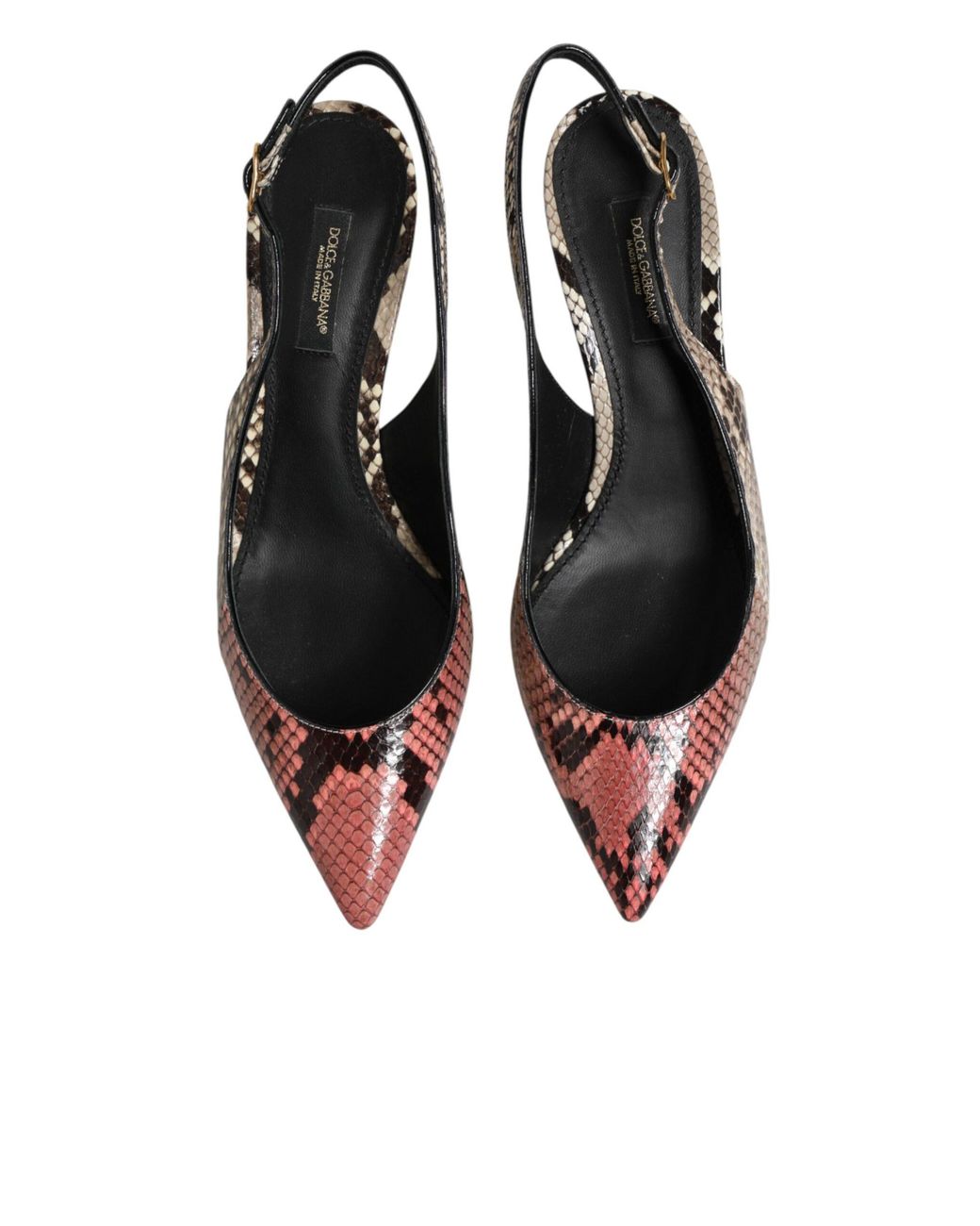 Dolce & Gabbana Black Leather Heels Slingback Shoes 10Lf+Reticolato Python