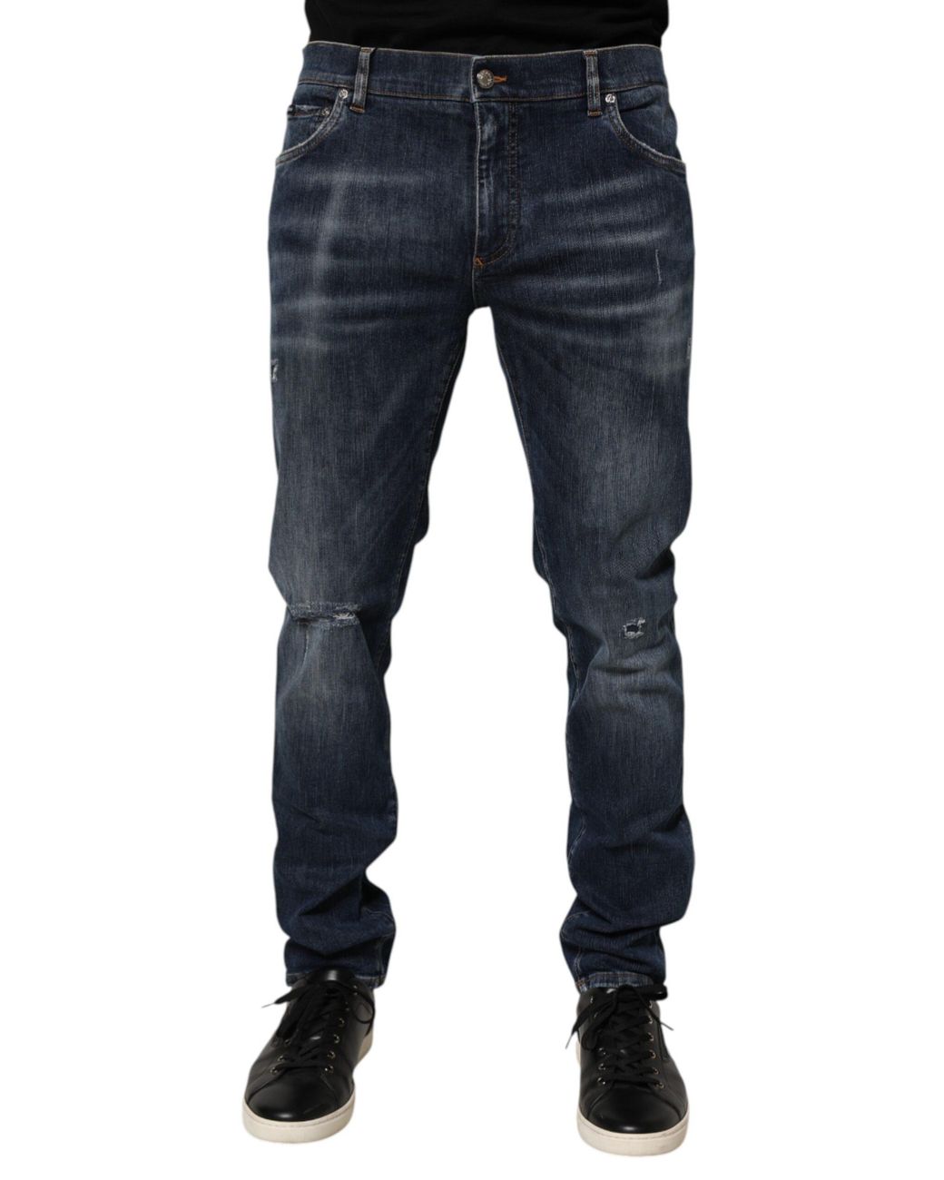 Dolce & Gabbana Dark Blue Washed Running Ripped Denim Jeans for men