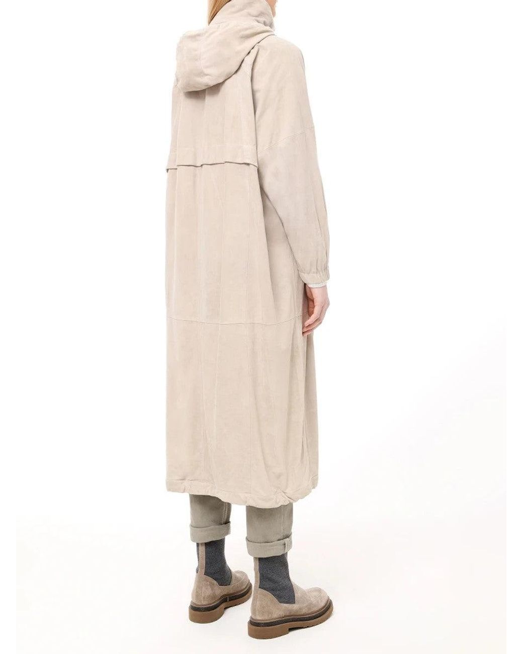 Brunello Cucinelli Natural Light Leather Hooded Jacket