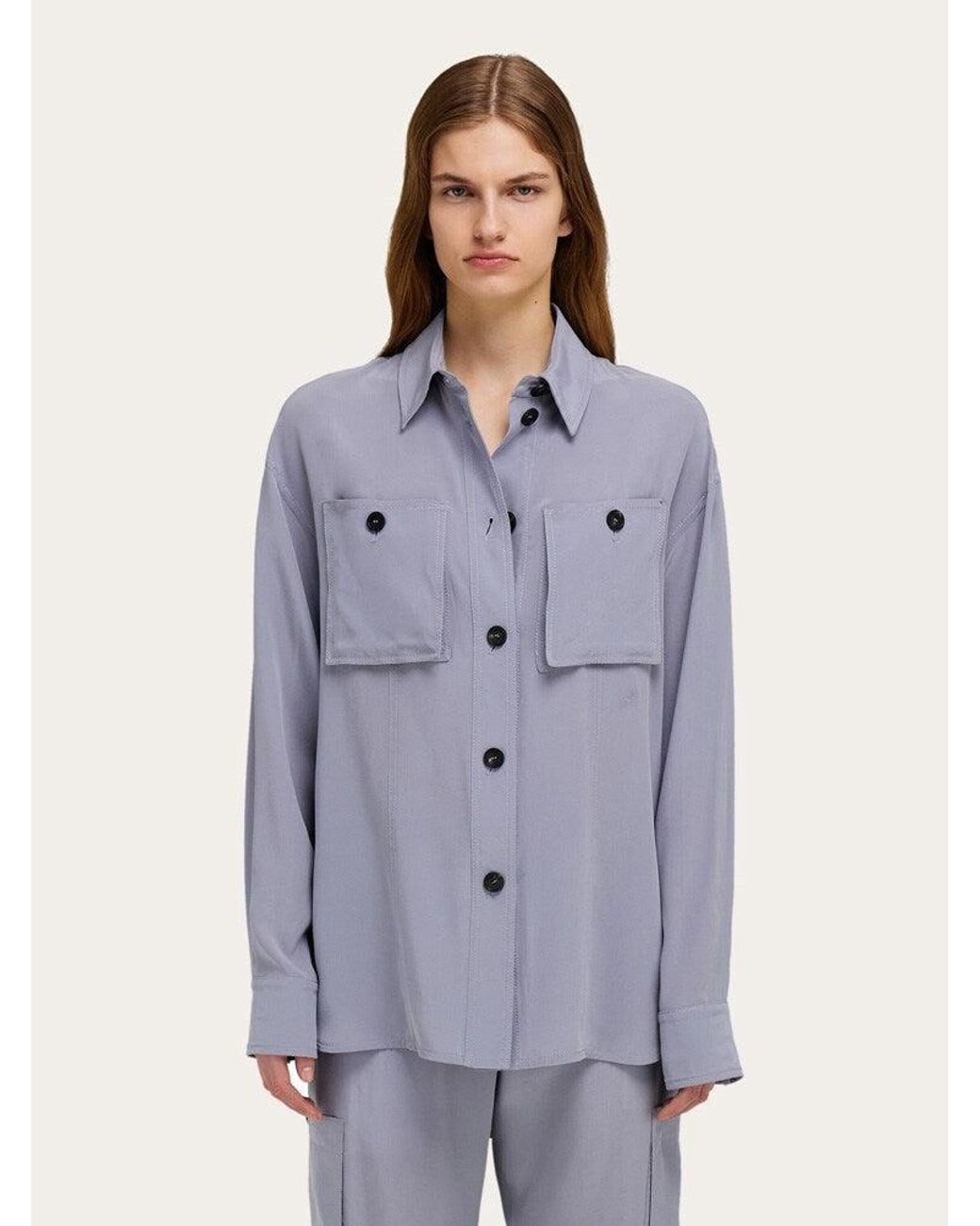 Ferragamo Blue Silk Oversized Shirt