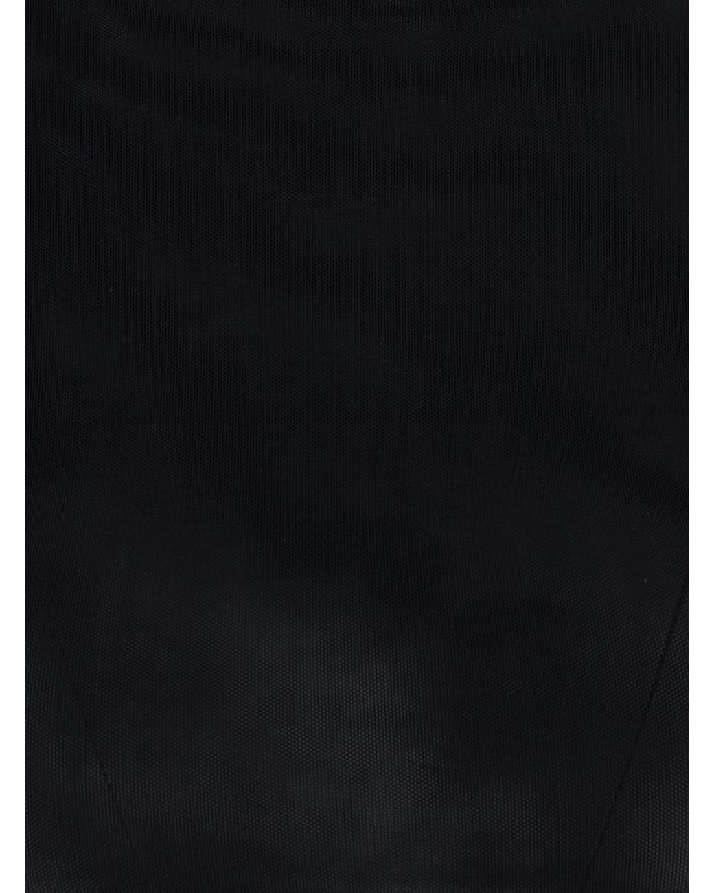 Le Plain Black Top Mesh High-Neck Tops