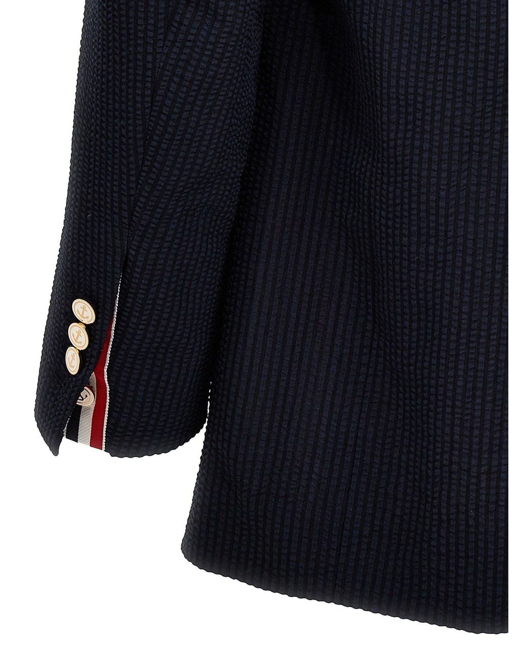 Thom Browne Blue Wool Seersucker Blazer