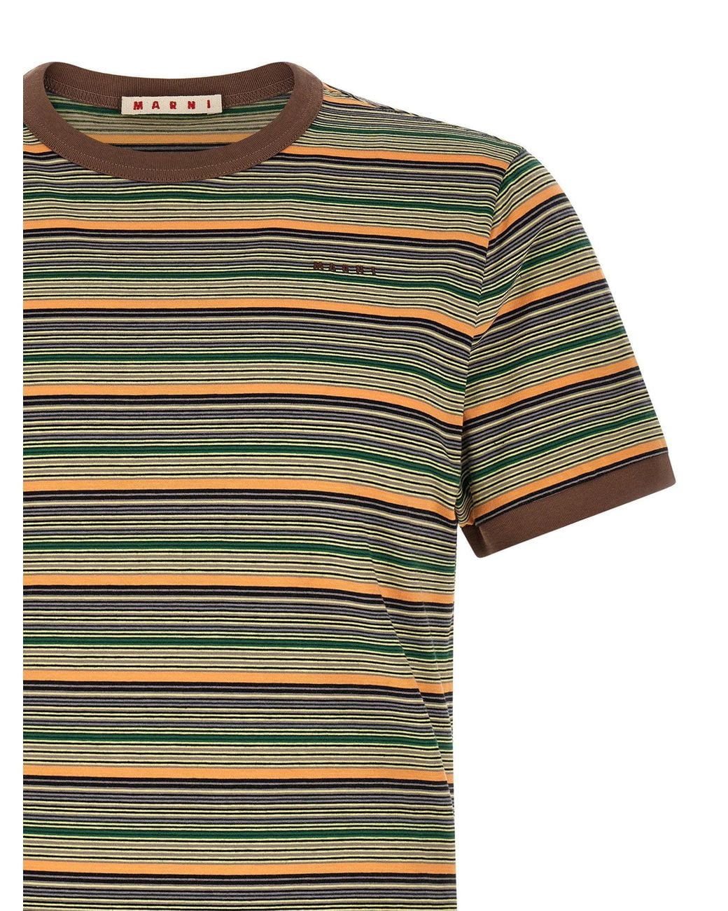 Marni Green Horizontal-Striped Cotton Jersey T-Shirt for men
