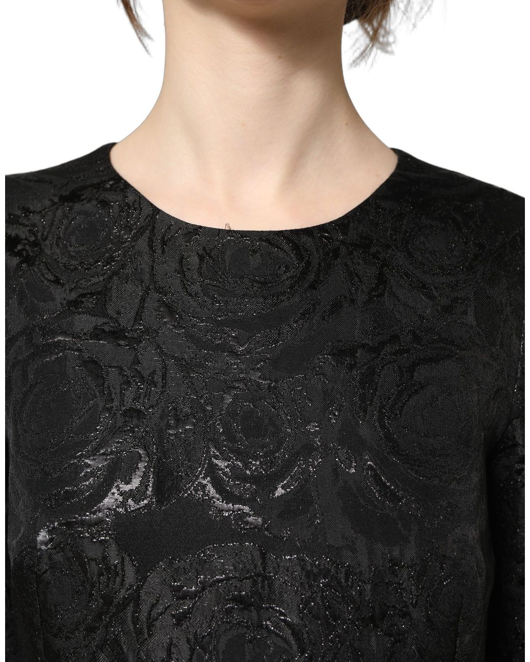 Dolce & Gabbana Black Floral Jacquard Flared A-Line Dress