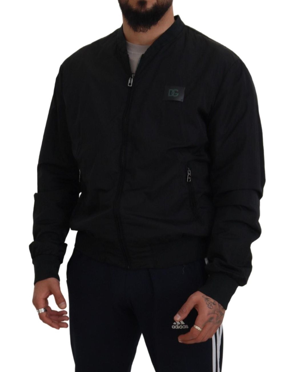 Dolce & Gabbana Blue Nylon Logo Bomber Zipper Jacket Clothing for men