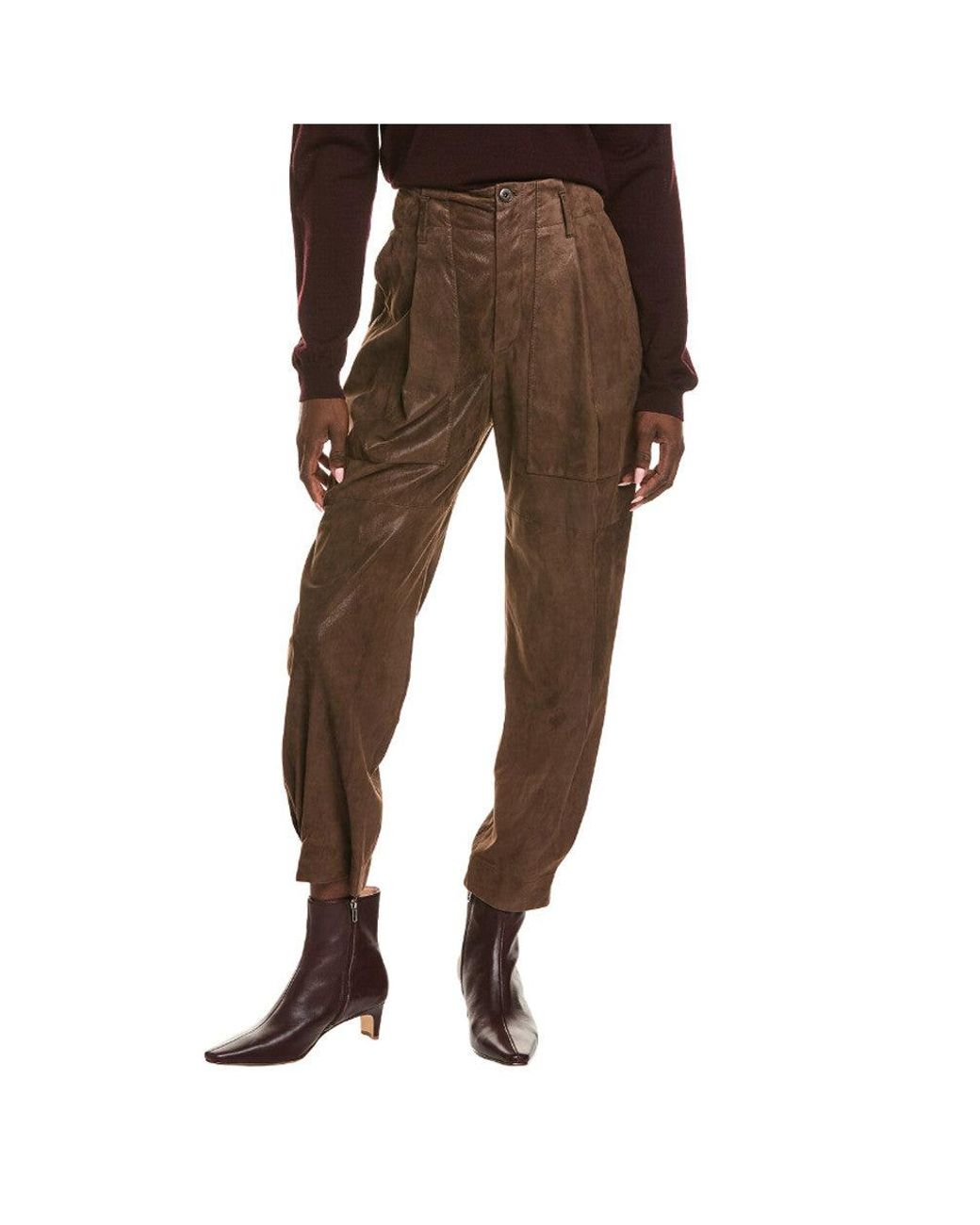 Brunello Cucinelli Brown Leather Relaxed Trousers