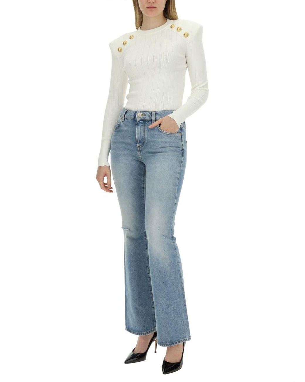 Balmain Blue Flare Fit Jeans Cotton