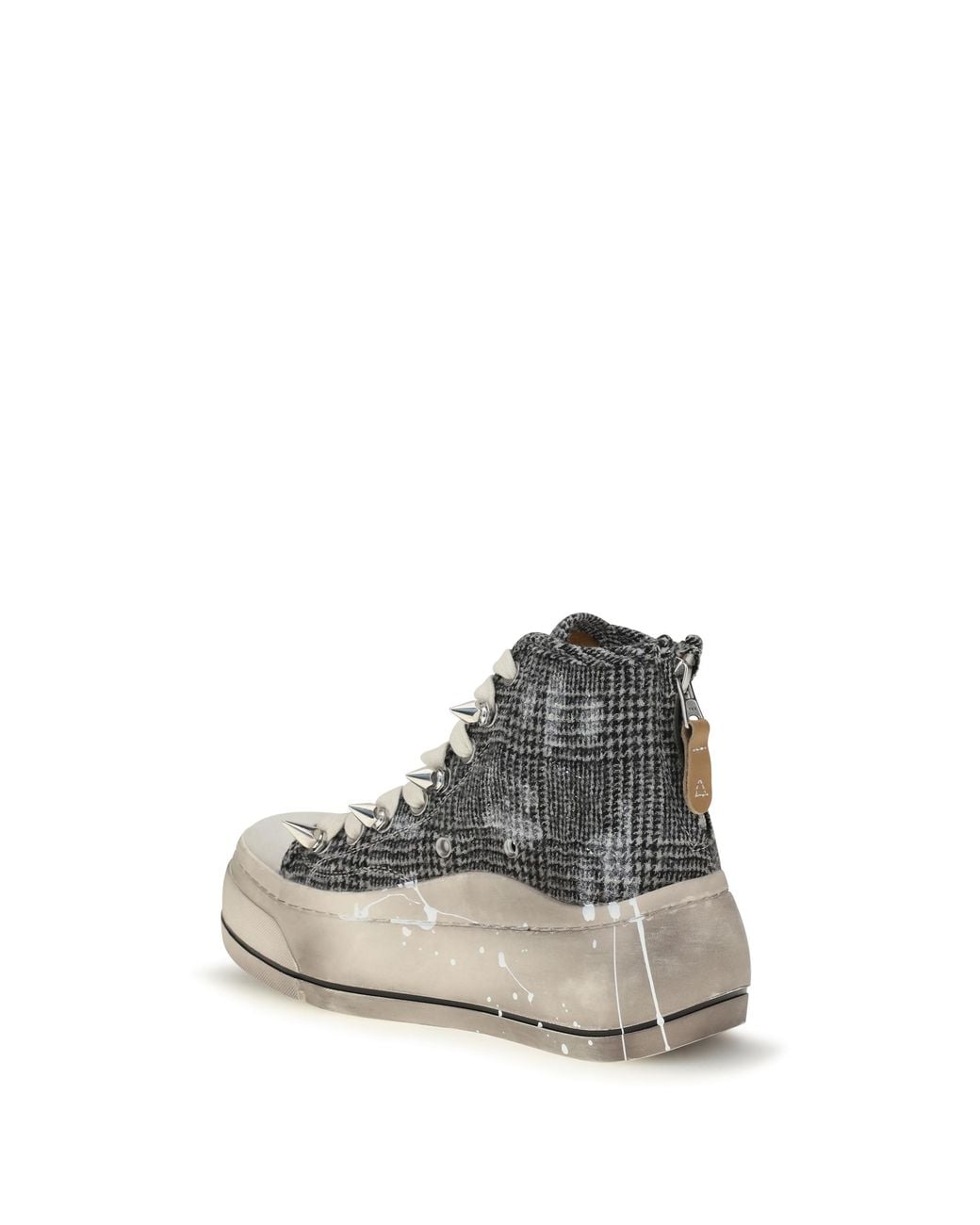 R13 Gray High Top Sneakers- Check/ Upper: Polyurethane