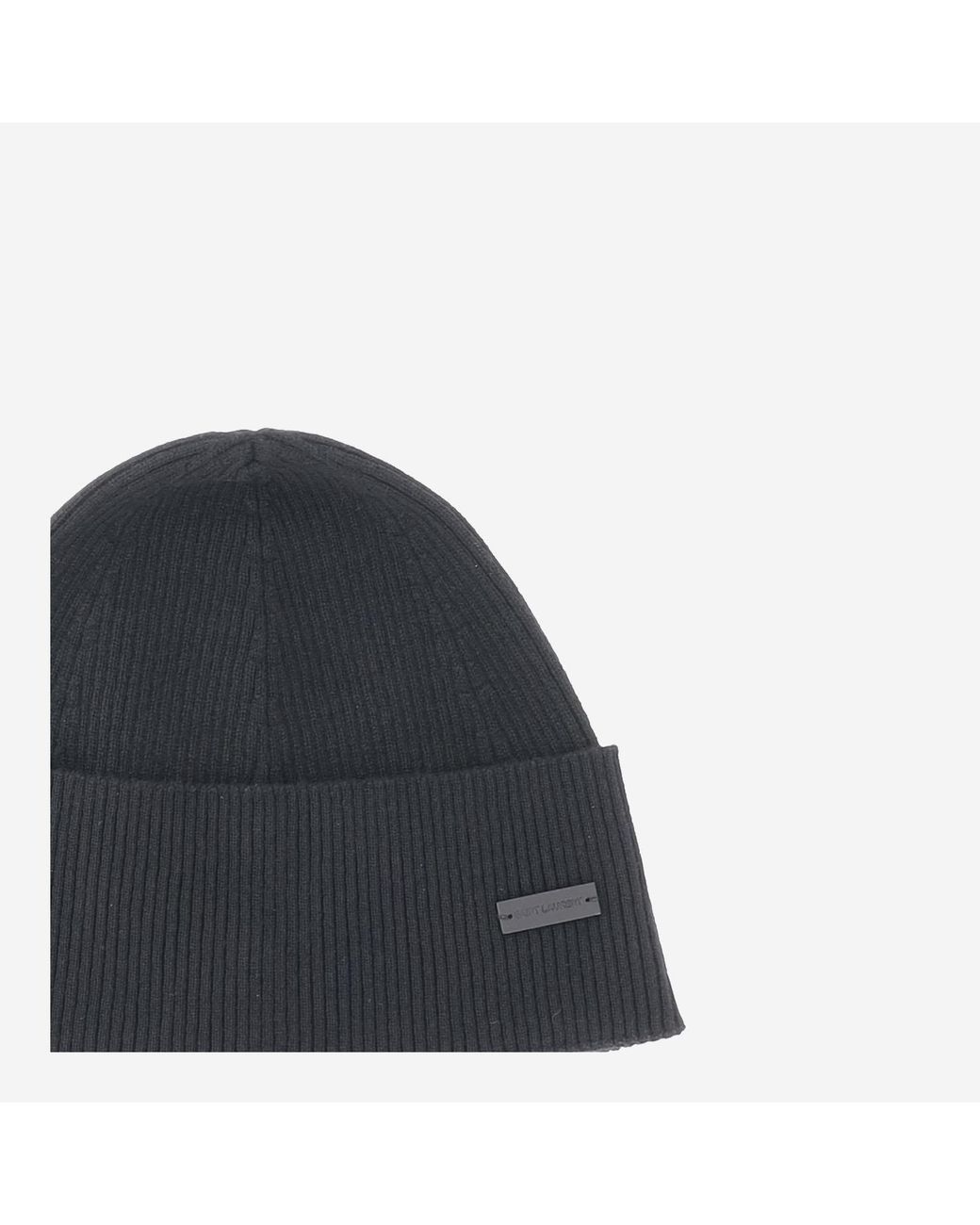 Saint Laurent Black Cashmere Beanie With Logo Hat for men