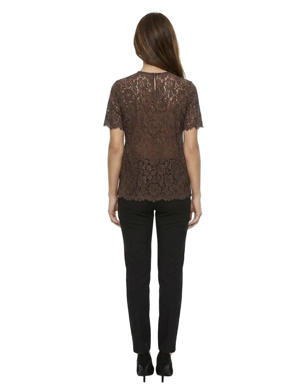 Dolce & Gabbana Brown Dolce & Gabbana Lace Short-Sleeve Blouse