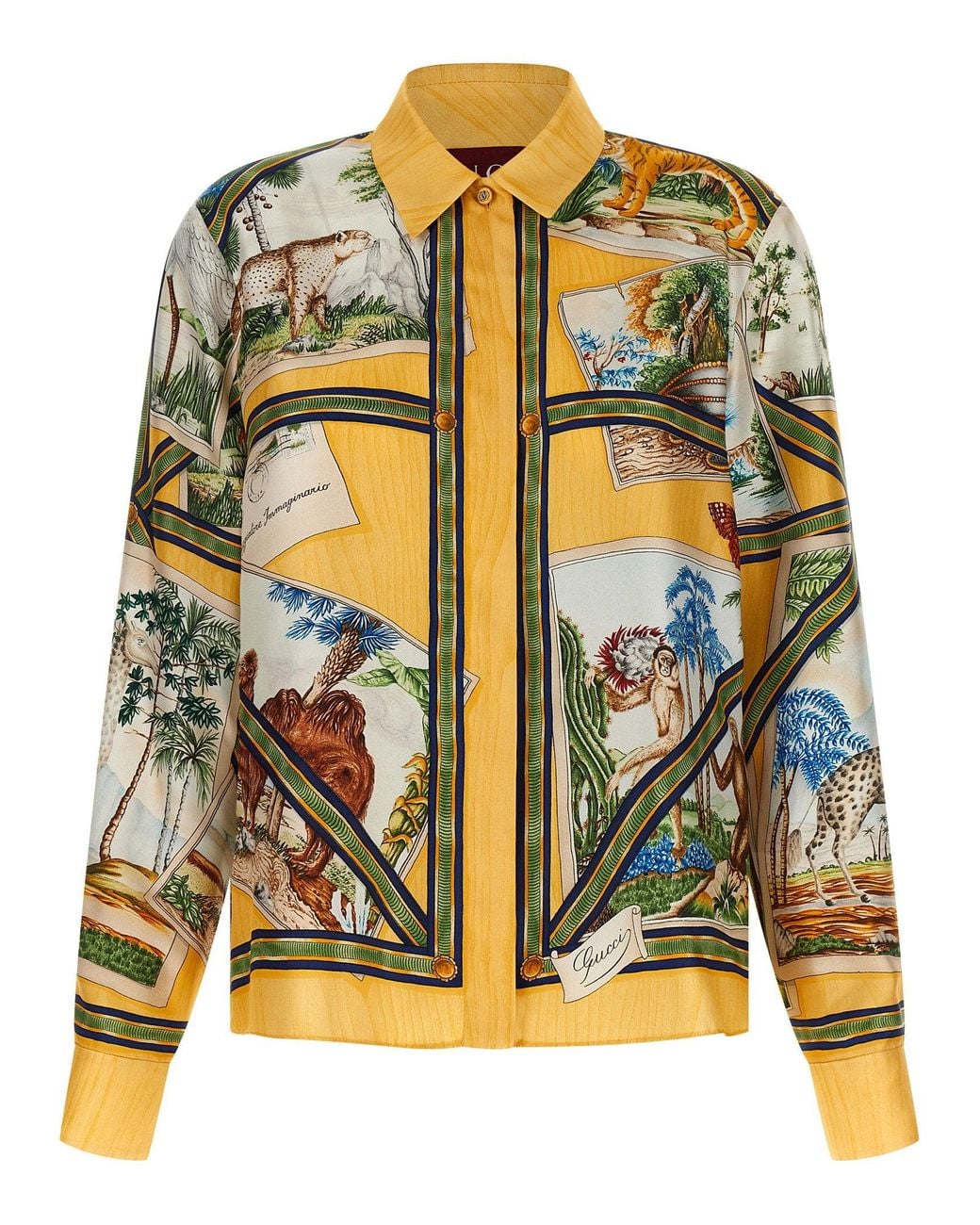 Gucci Yellow Landscape Print Silk Twill Shirt