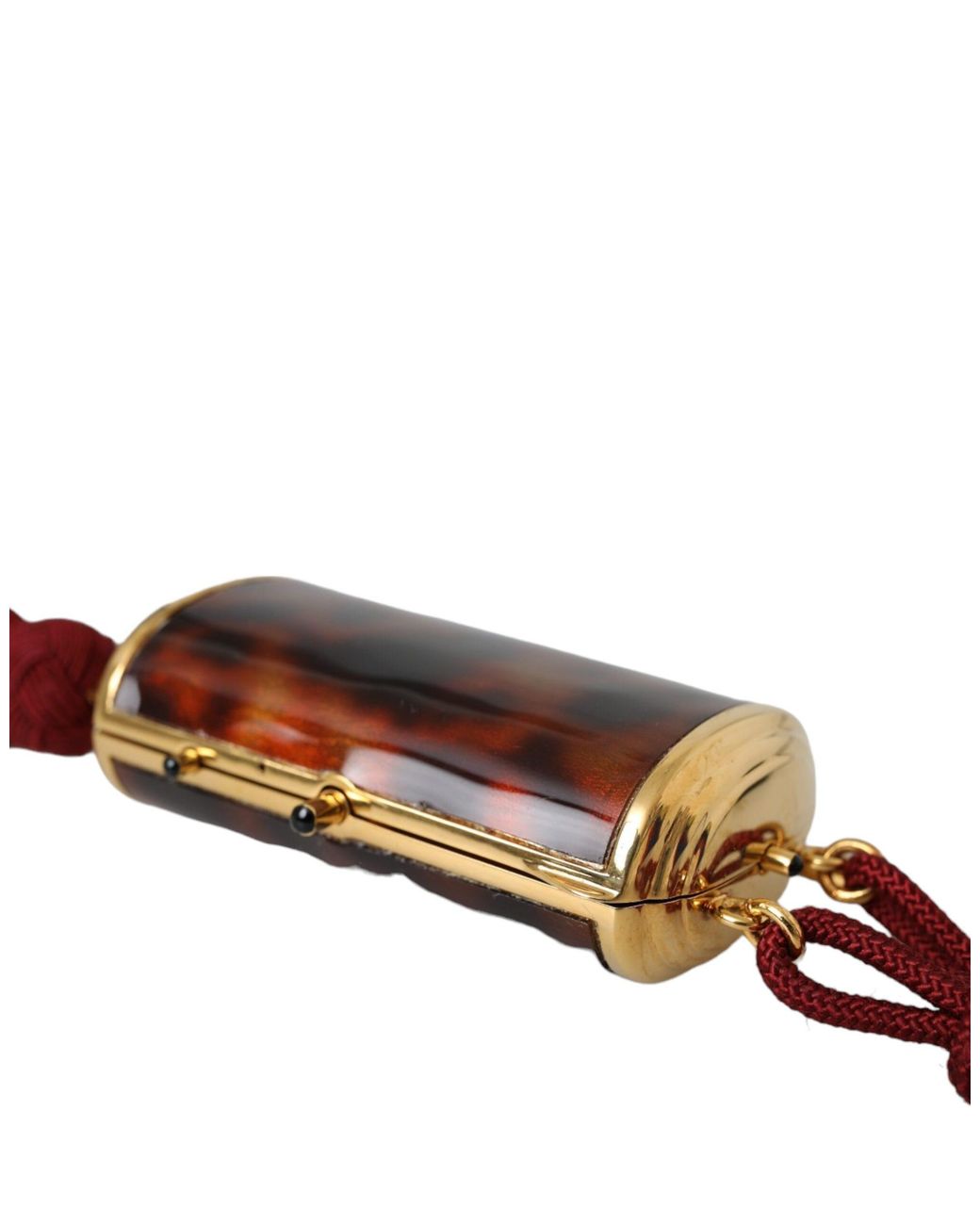Dolce & Gabbana Brown Leopard Mini Mirror Tassel Make Up Holder Bag