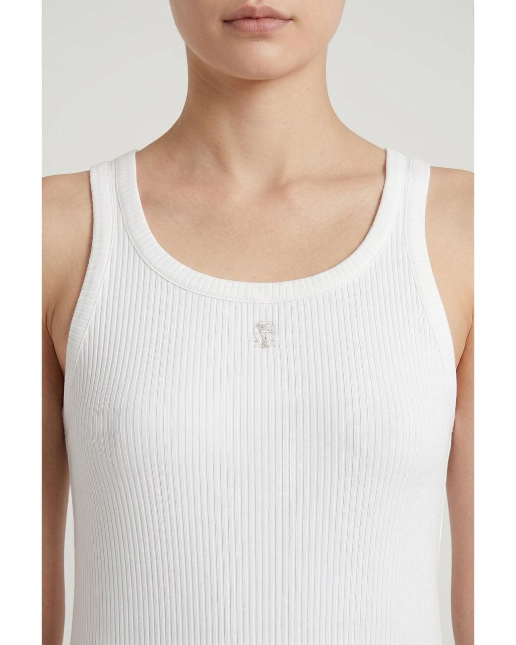 Brunello Cucinelli White Ribbed Tank Dress