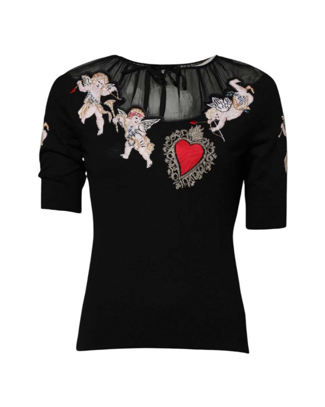Dolce & Gabbana Black Embroidered Knit Top