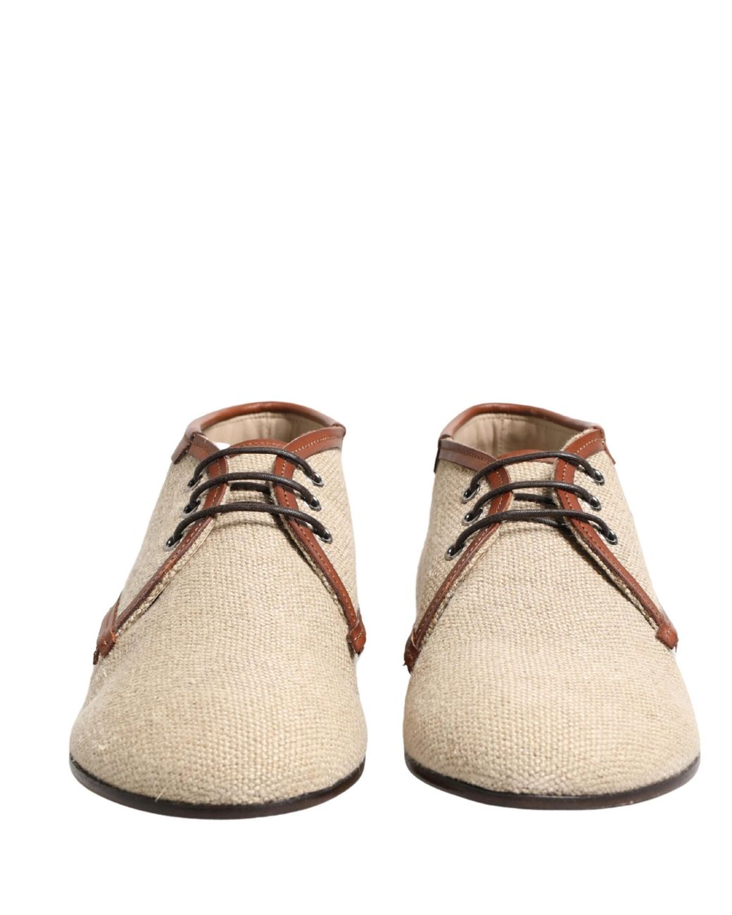 Dolce & Gabbana Natural Canvas Lace-Up Dress Derby Shoes With Leather Trim for men
