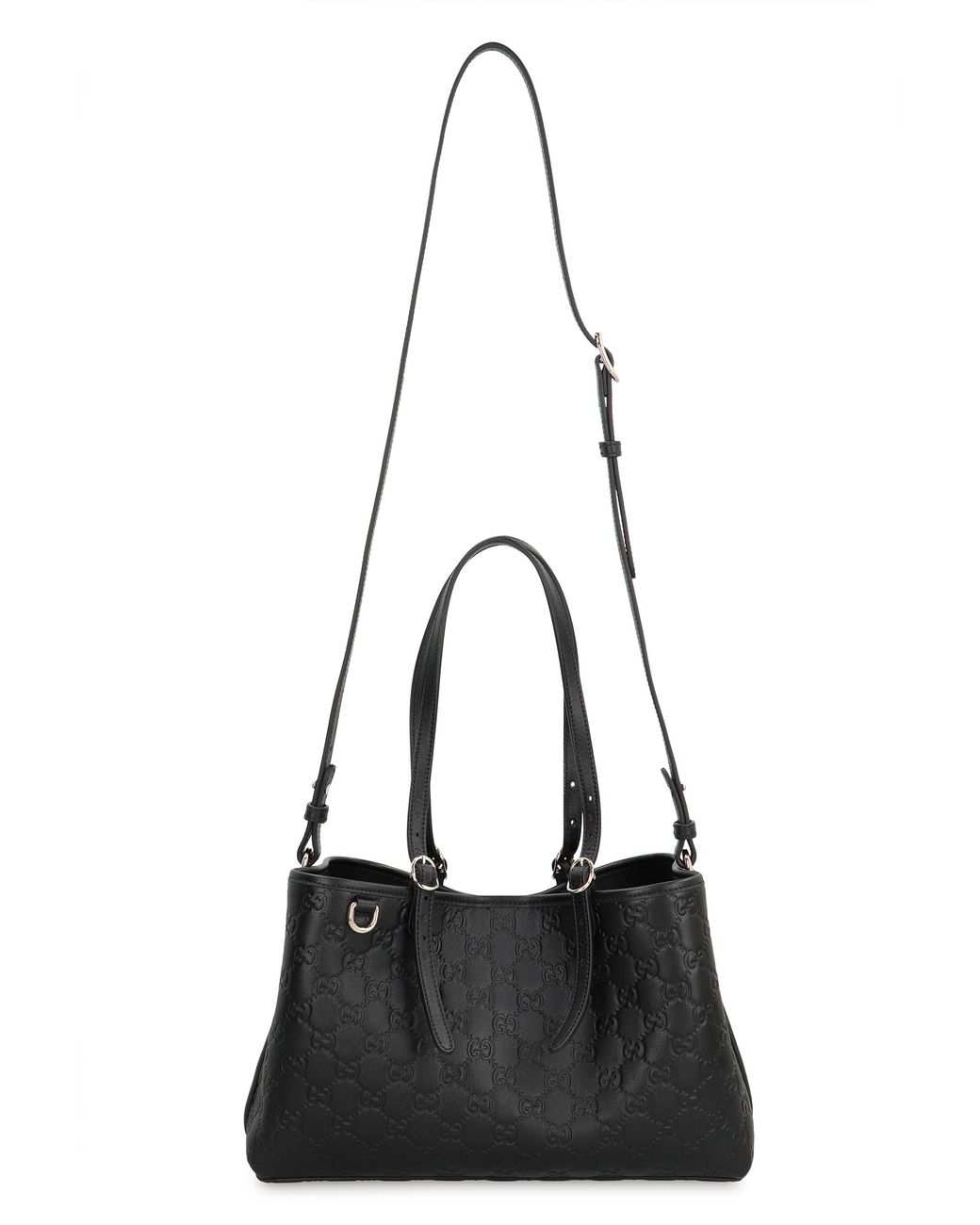 Gucci Black Tote Bag Gg Emblem Media Leather Calfskin
