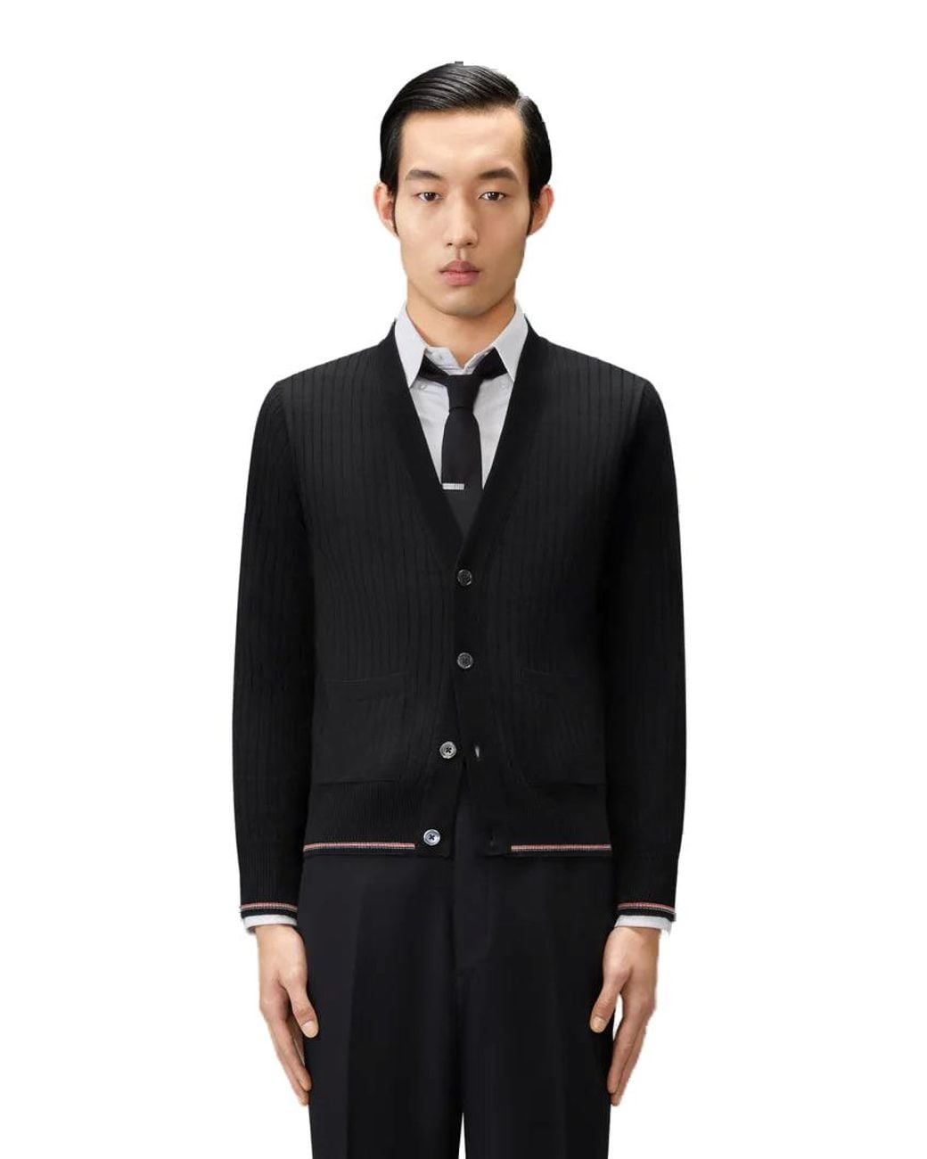 Thom Browne Black Thom Browne Ribbed Merino Wool Cardigan for men