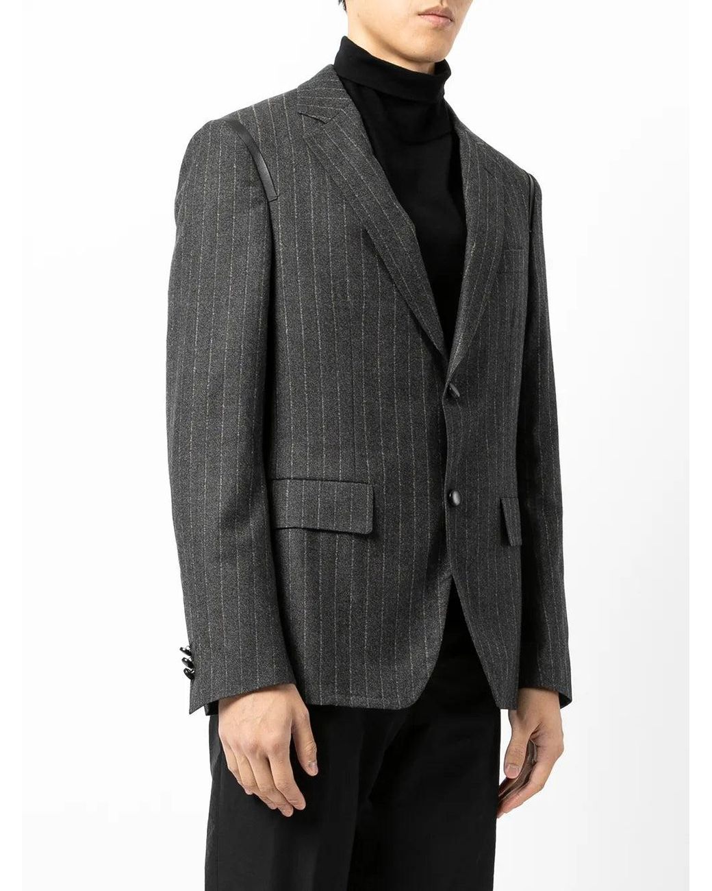 Ferragamo Black Leather-Trim Suit Jacket for men