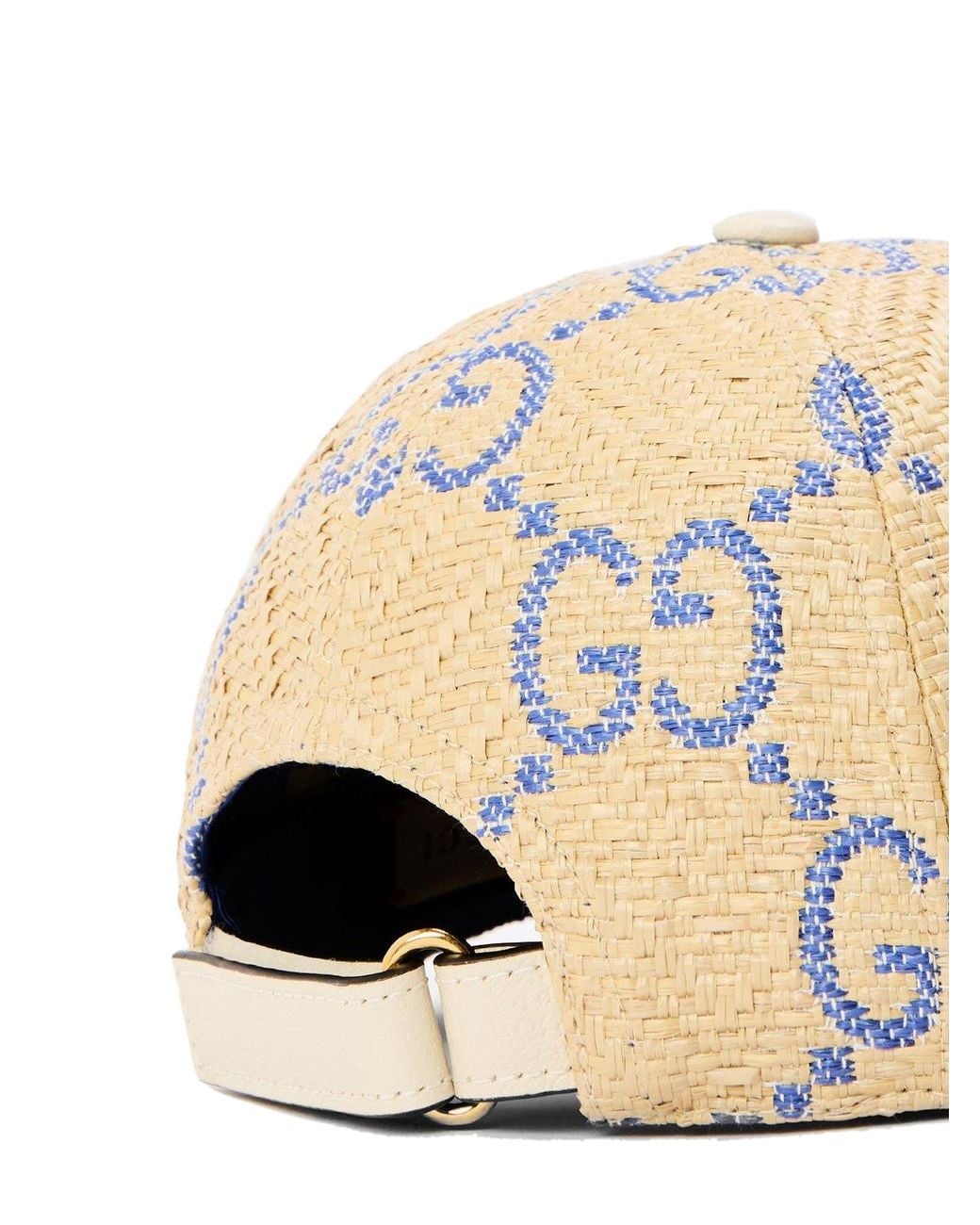 Gucci Natural Raffia Effect Gg Monogram Baseball Cap Accessories Beanies & Hats