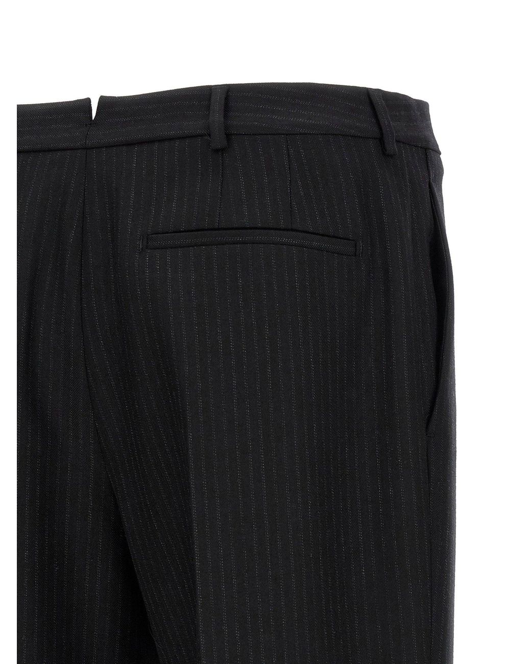Saint Laurent Black Pinstriped Wool Trousers for men
